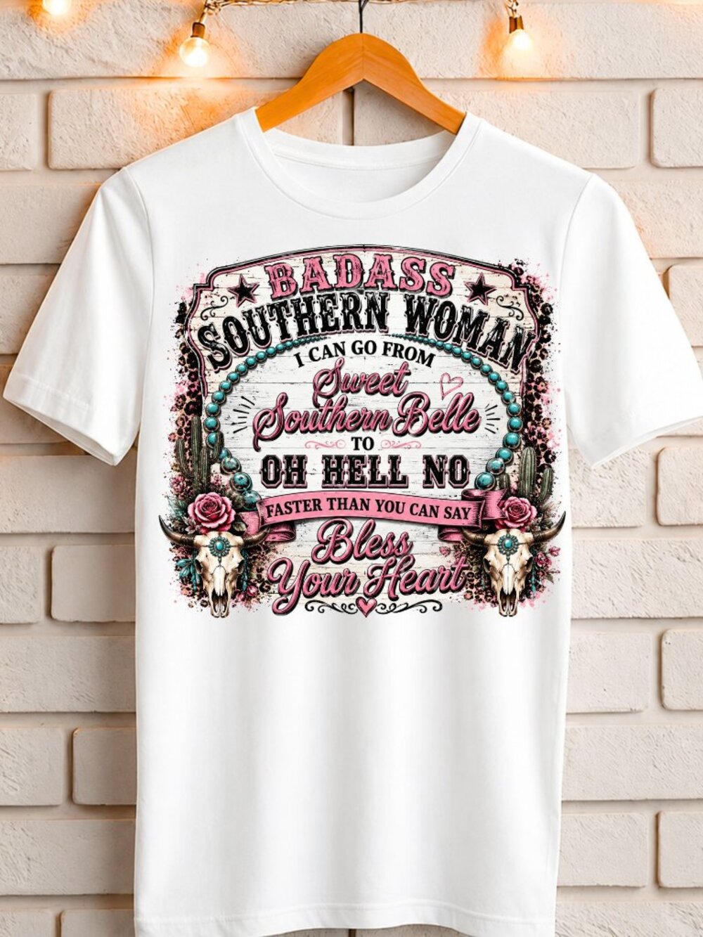 Graphic Shirt Southern Woman Western Trendy Short Sleeve Tee Womens Tops White